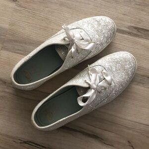 Keds x Kate Spade White Sparkle Sneakers with Satin Laces